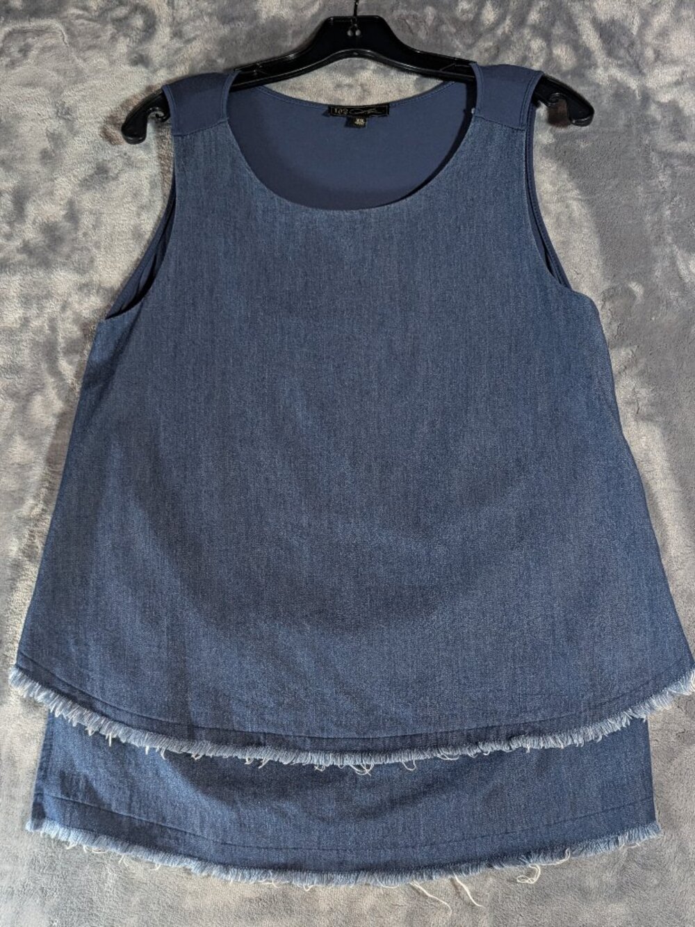 Chambray Denim Double Layer Fringe Easy Tank XS Raw Hem DG2 by Diane Gilman